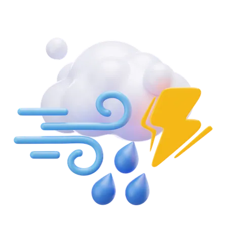 雷を伴う風の強い霧雨  3D Icon