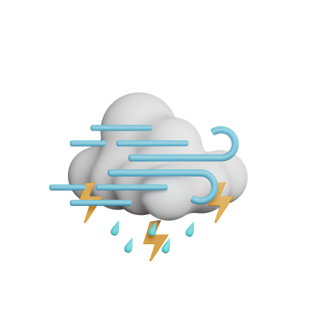 Windy Drizzle with Thunder  3D Icon