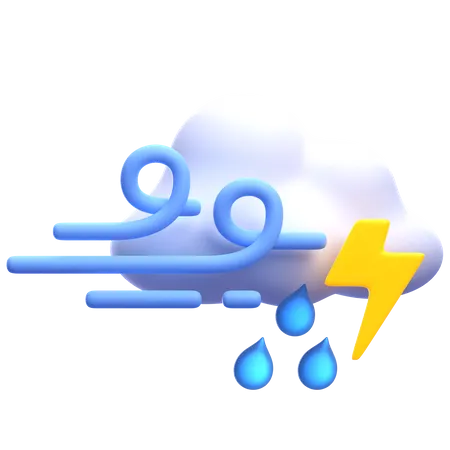 Windy Drizzle With Thunder  3D Icon