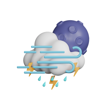 Windy Drizzle with Thunder Night  3D Icon