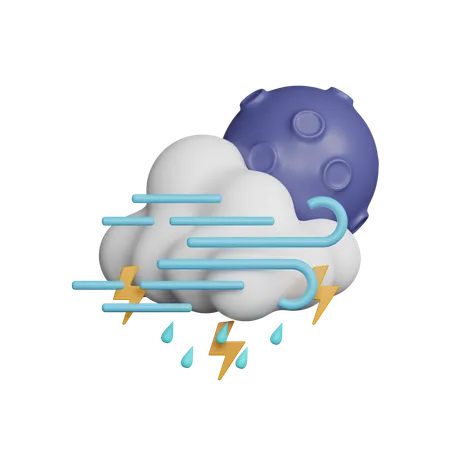 Windy Drizzle with Thunder Night  3D Icon