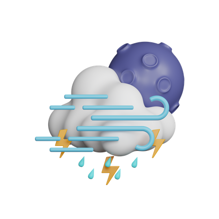 Windy Drizzle with Thunder Night  3D Icon