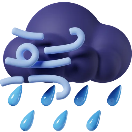 Windy Drizzling  3D Icon