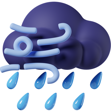 Windy Drizzling  3D Icon