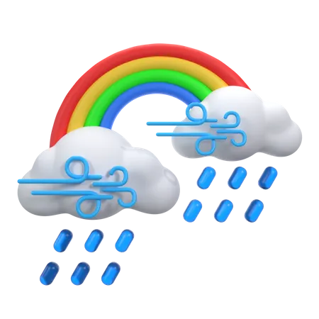 Windy Drizzling With Rainbow  3D Icon