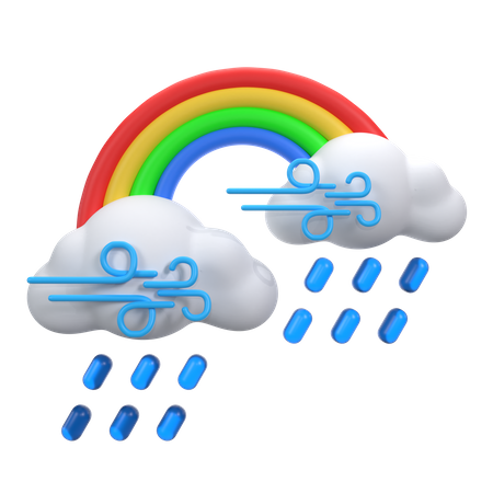 Windy Drizzling With Rainbow  3D Icon