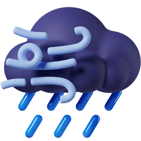 Windy Heavy Rain 3 D Icon 3D Icon