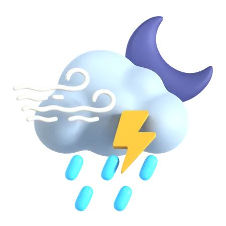 Windy Lightning Rain At Night  3D Icon