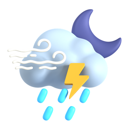 Windy Lightning Rain At Night  3D Icon