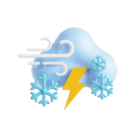 Windy Lightning Snow Cloud  3D Icon