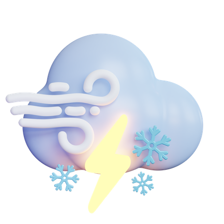 Windy Lightning Snow Cloud  3D Icon