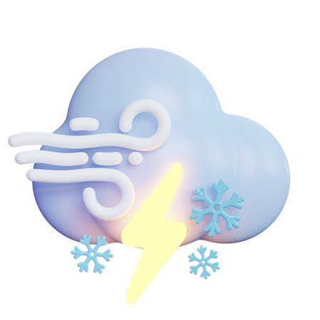 Windy Lightning Snow Cloud  3D Icon