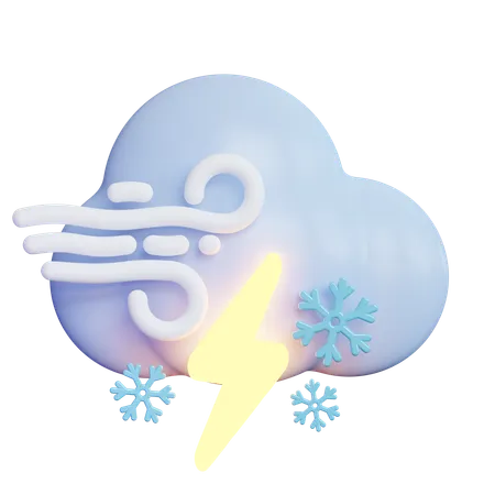 Windy Lightning Snow Cloud  3D Icon