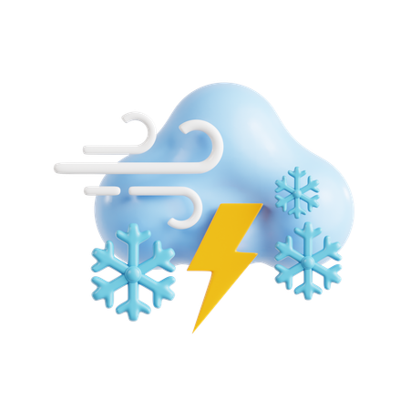 Windy Lightning Snow Cloud  3D Icon