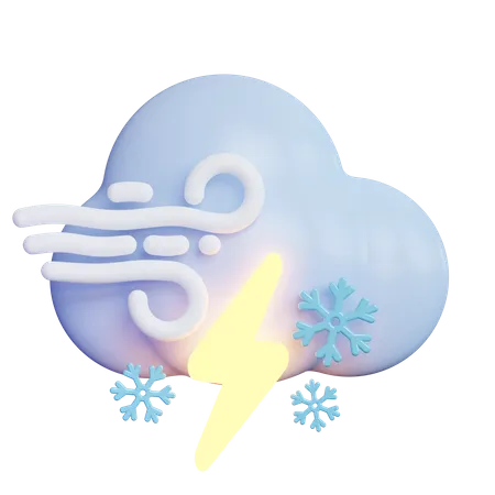 Windy Lightning Snow Cloud 3D Icon
