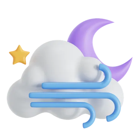 Windy And Cloudy At Night 3D Icon