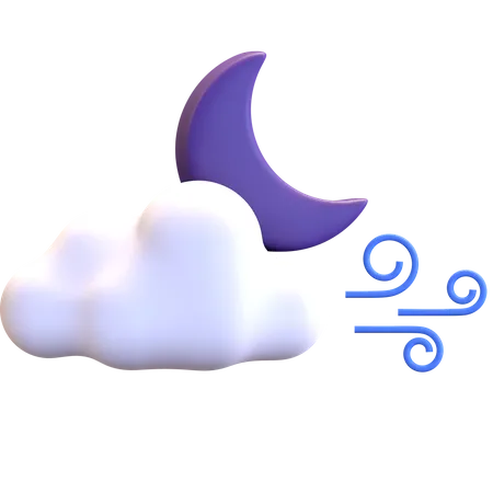 Cloud Moon Night Windy Weather Icon 3 D Render Illustration 3D Illustration