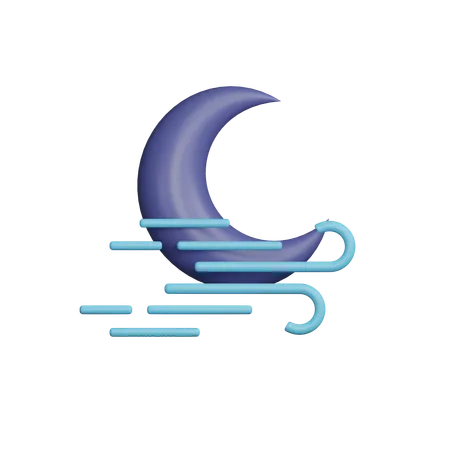 Windy Night Half Moon  3D Icon
