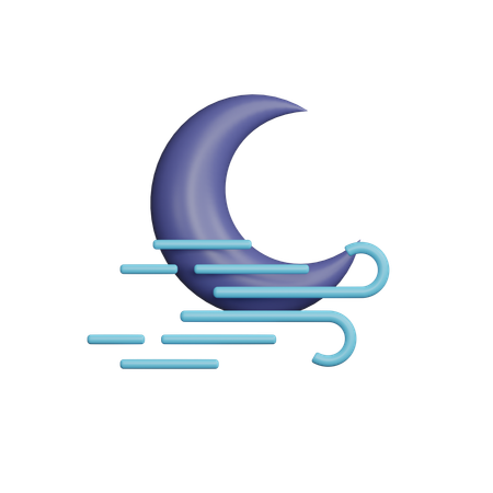 Windy Night Half Moon  3D Icon