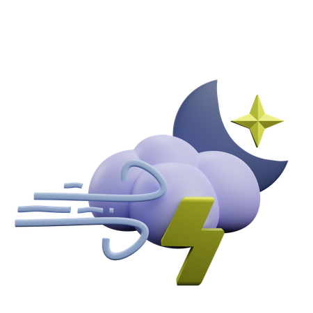 Windy night lightning cloud  3D Icon