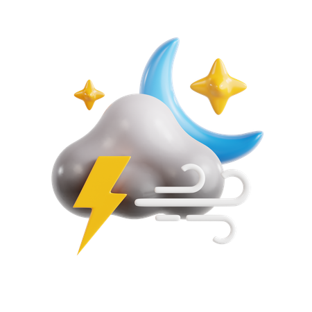 Windy Night Lightninig Cloud  3D Icon
