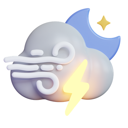 Windy Night Lightninig Cloud  3D Icon