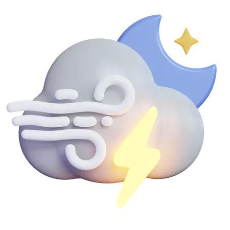 Windy Night Lightninig Cloud  3D Icon