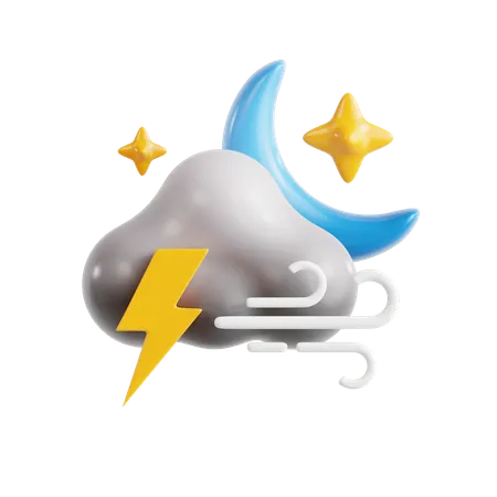 Windy Night Lightninig Cloud  3D Icon