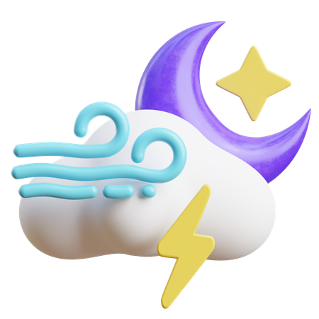 Windy Night Lightninig Cloud  3D Icon