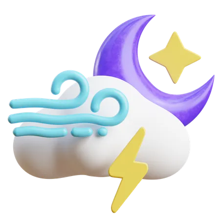 Windy Night Lightninig Cloud  3D Icon