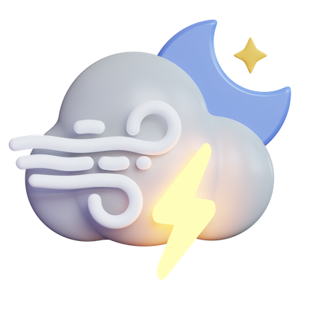 Windy Night Lightninig Cloud 3D Icon
