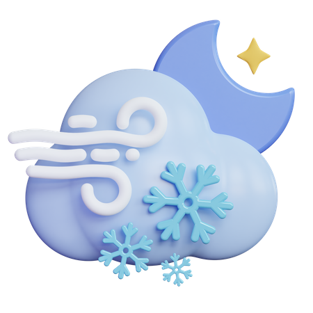 Windy Night Snow Cloud  3D Icon