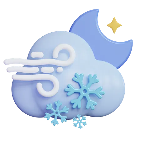 Windy Night Snow Cloud  3D Icon