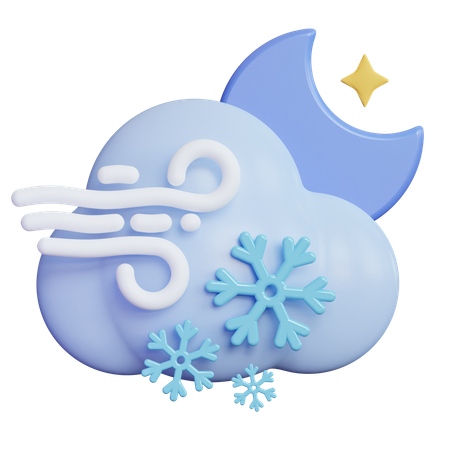 Windy Night Snow Cloud  3D Icon