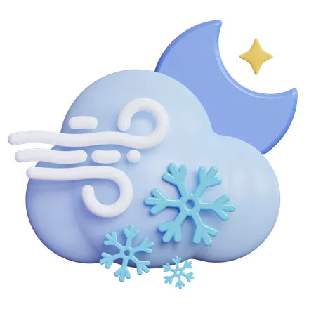 Windy Night Snow Cloud  3D Icon