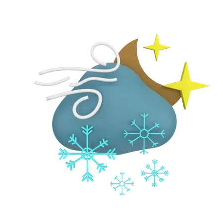 Windy Night Snow Cloud  3D Icon