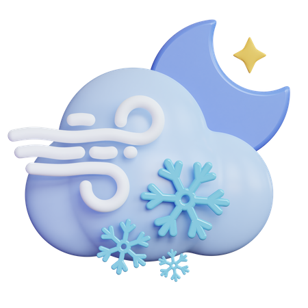 Windy Night Snow Cloud 3D Icon