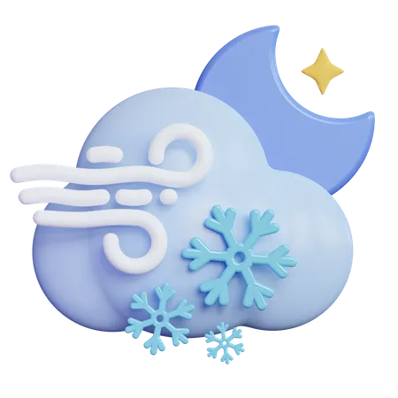 Windy Night Snow Cloud 3D Icon