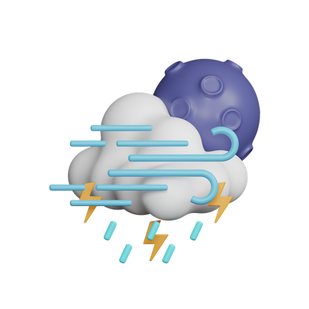 Windy Rain Thunder at Night  3D Icon