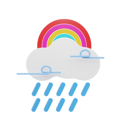 Windy Rain With Rainbow  3D Icon