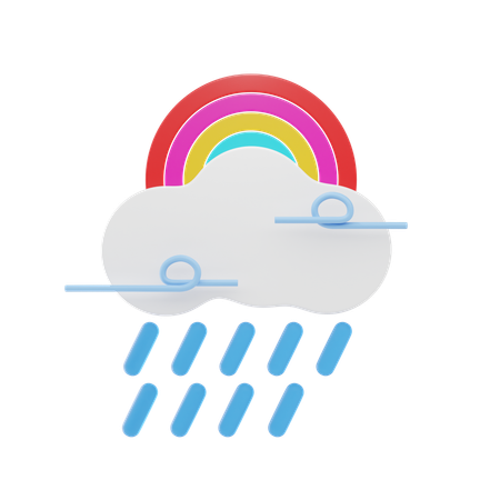 Windy Rain With Rainbow  3D Icon