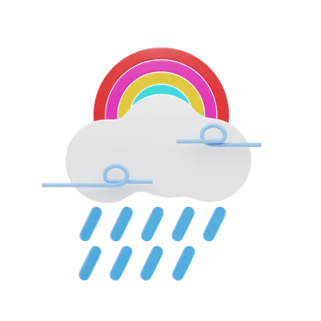 Windy Rain With Rainbow  3D Icon