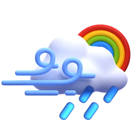 Windy Rain With Rainbow  3D Icon