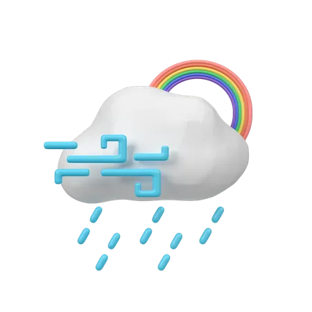 Windy Rain With Rainbow  3D Icon