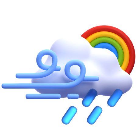 Windy Rain With Rainbow  3D Icon