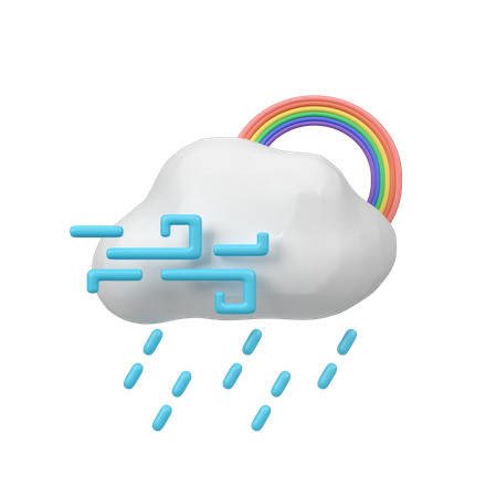 Windy Rain With Rainbow  3D Icon