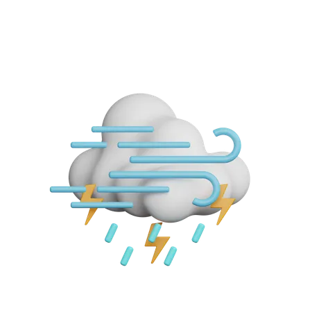 Windy Rain with Thunder  3D Icon