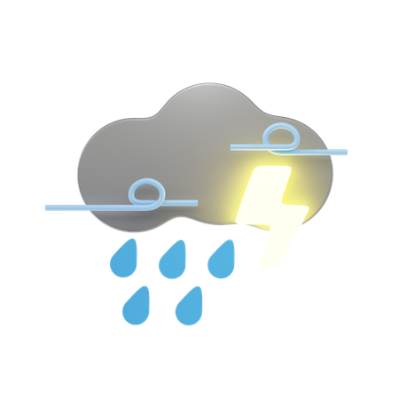 Windy Rain With Thunder  3D Icon