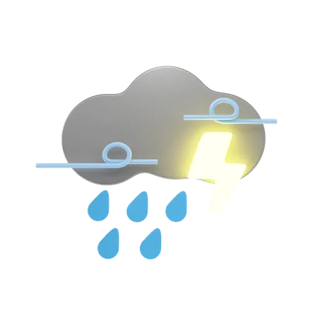 Windy Rain With Thunder  3D Icon