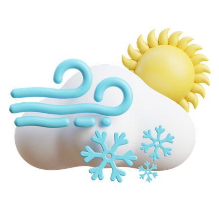 Windy Snow Cloud With Sun  3D Icon